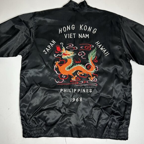 VTG 60's 1968 DRAGON EMBROIDERY SOUVENIR TOUR JACKET VIETNAM JAPAN WAR BLACK L